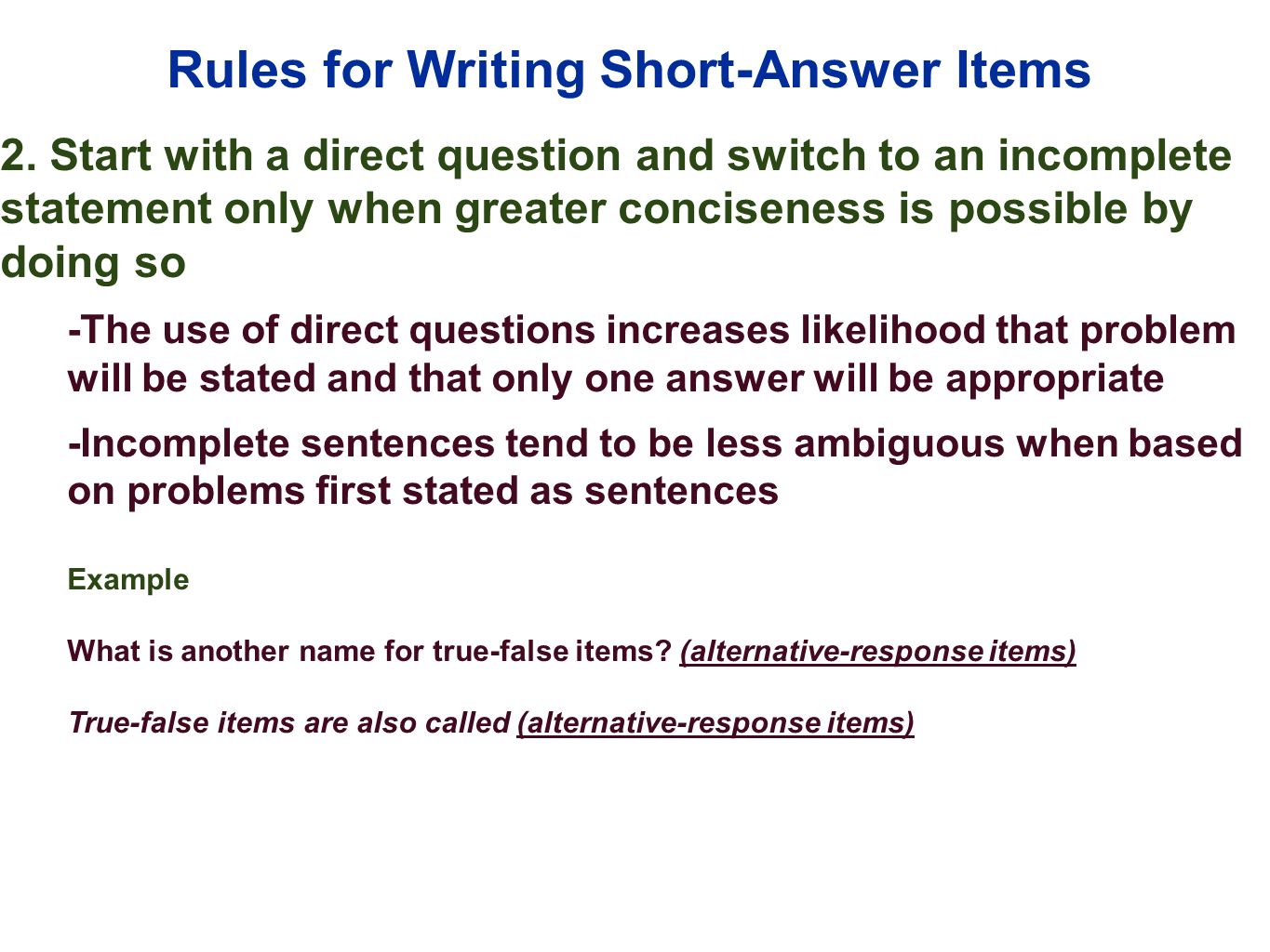 Short answer essay instructions